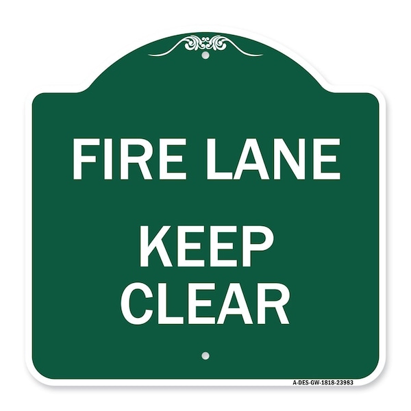 Signmission Designer Series Sign-Fire Lane Keep Clear, Green & White Aluminum Sign, 18" x 18", GW-1818-23983 A-DES-GW-1818-23983 - main